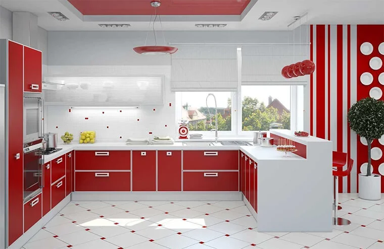 червоний відтінок у кухонному інтер'єрі